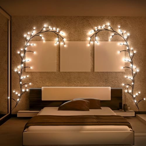 Lichterkette Willow Vine, DIY Weidenreben Lichterkette, 8 Modi Lichterkette, 72 LEDs verbunden, beleuchtete Ranke für Wand, Ecke, Schlafzimmer, Wohnzimmer, Gartendekoration (1 Packung) von Wopigh