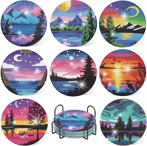 Woplagyreat Diamond Painting Erwachsene Untersetzer Gläser Bastelset Glasuntersetzer Bastelset Set Basteln Zimmer Deko Wohnzimmer Bastelset Kinder 4 Jahre Zubehör Geschenke Diy Leuchtende Berggipfel von Woplagyreat