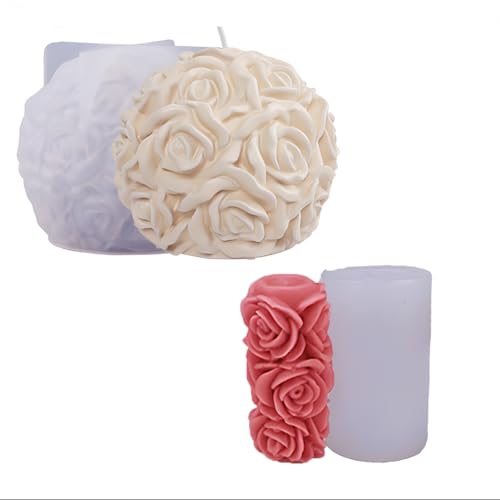 Silikonformen Gießformen Silikonform 2 Stück 3D DIY Rosenkugel Blumen Silikon Giessformen Blume Kerzenformen Zum Gießen Kerzen Selber Machen Formen Duftkerze Bastelset Erwachsene Basteln von Woplagyreat