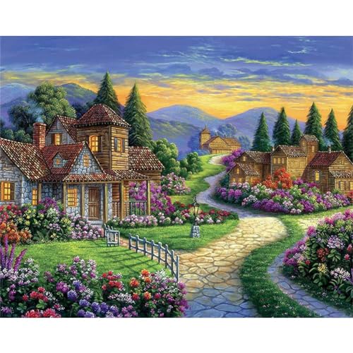 Woplagyreat Diamond Painting Erwachsene Diamant Bilder Dimondpaintin Blumen 5d Landschaft Diamanten Crystal Art Rahmen 70x40 Groß Deko Wohnzimmer Wanddeko Schlafzimmer Pflanzen Aesthetic Herrenhaus von Woplagyreat