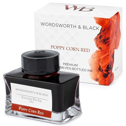 Wordsworth and Black Füllfederhalter-Tintenflasche (50 ml), [Rot] Füllfederhalter Tinte in Flaschen; Flasche im klassischen Design Glatter Fluss 50 ml von Wordsworth & Black