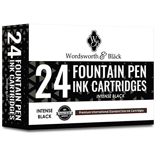 Wordsworth & Black 24er Pack - Schwarzer Füllfederhalter Tintenpatronen von - Schwarz - Internationaler Standard Größe - Länge ca. 3,8 cm - Basisdurchmesser ca. 0,6 cm - Einweg von Wordsworth & Black