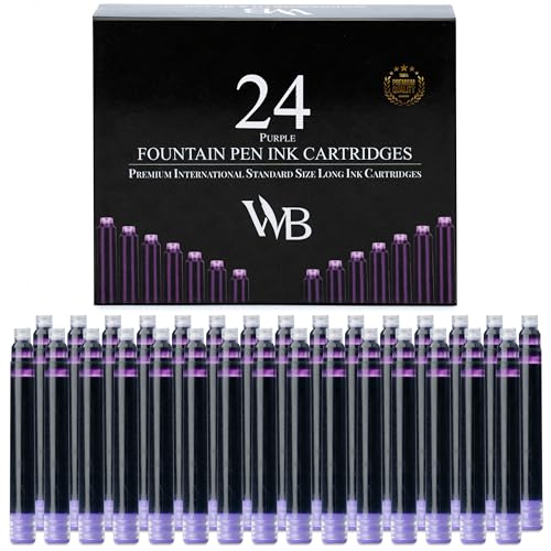 Wordsworth & Black 24er-pack Füllfederhalter-Tintennachfüllungen – 24 Violette Tintenpatronen, Internationale Standardgröße, Länge Ca. 3,8 Cm, Basisdurchmesser Ca. 0,6 Cm – Einwegartikel Und Generisch von Wordsworth & Black