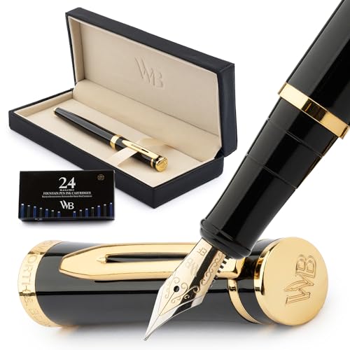 Wordsworth & Black Füllfederhalter-Set, extra feine Feder, inklusive 24 Tintenpatronen und Kolbenkonverter, Geschenkbox, Tagebuch, Kalligraphie, Gold-Schwarz Wordsworth & Black Füllfederhalter-Set, extra feine Feder, inklusive 24 Tintenpatronen und Kolbenkonverter, Geschenkbox, Tagebuch, Kalligraphie, Gold-Schwarz von Wordsworth & Black
