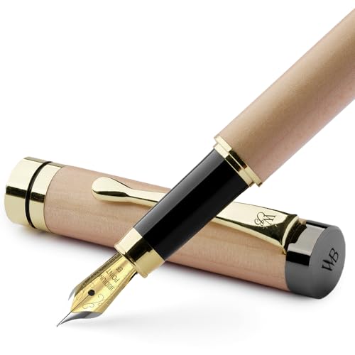 Wordsworth & Black Füllfederhalter-Set, Luxus-Bambusholz - Extrafeine Feder, Geschenketui; inklusive 6 Tintenpatronen, Tintenkonverter - Journaling, Kalligraphie; Zeichnen [Ahornholz] von Wordsworth & Black