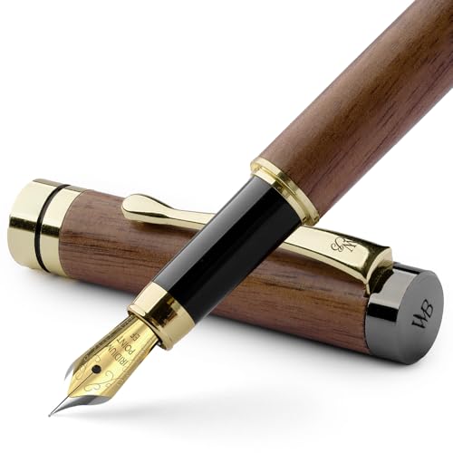 Wordsworth & Black Füllfederhalter-Set, Luxus-Bambusholz - Extrafeine Feder, Geschenketui; inklusive 6 Tintenpatronen, Tintenkonverter - Journaling, Kalligraphie; Zeichnen [Braunes Holz] von Wordsworth & Black