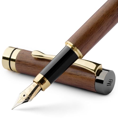 Wordsworth & Black Füllfederhalter-Set, Luxus-Bambusholz - Extrafeine Feder, Geschenketui; inklusive 6 Tintenpatronen, Tintenkonverter - Journaling, Kalligraphie; Zeichnen [Braunes Holz] von Wordsworth & Black