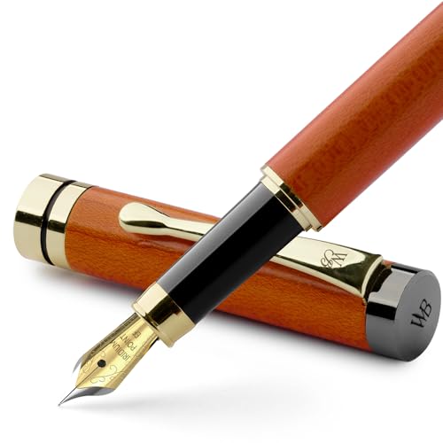 Wordsworth & Black Füllfederhalter-Set, Luxus-Bambusholz - Extrafeine Feder, Geschenketui; inklusive 6 Tintenpatronen, Tintenkonverter - Journaling, Kalligraphie; Zeichnen [Kirschholz] von Wordsworth & Black