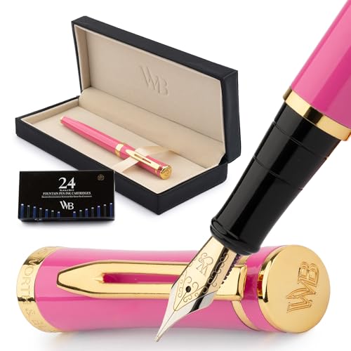 Wordsworth & Black Füllfederhalter Set, Mittlere Feder, Inklusive 24 Tintenpatronen und Tinten-Nachfüll-Konverter, Geschenketui, Journaling, Kalligraphie, Glattes Schreiben Stifte [Hot Pink] von Wordsworth & Black