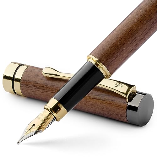 Wordsworth & Black Füllfederhalter Set, Premium Bambusholz - Mittlere Feder, Geschenketui; Enthält 6 Tintenpatronen, Tinten Nachfüll Konverter - Journaling, Kalligraphie, [Braunes Holz] von Wordsworth & Black