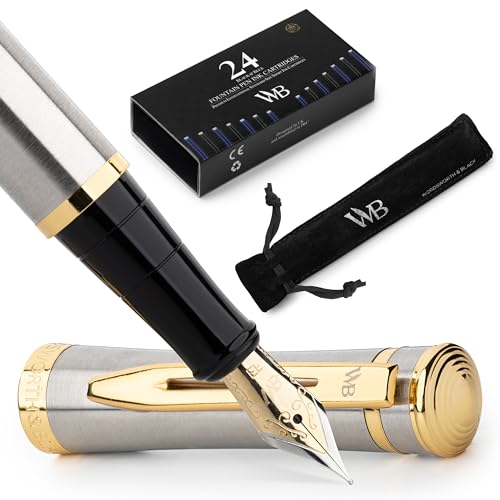 Wordsworth & Black Füllfederhalter-Set, extra feine 18-karätige Goldspitze, inklusive 24 Tintenpatronen, Tintenkonverter und Geschenktasche, Gold-Finish, Kalligraphie Wordsworth & Black Füllfederhalter-Set, extra feine 18-karätige Goldspitze, inklusive 24 Tintenpatronen, Tintenkonverter und Geschenktasche, Gold-Finish, Kalligraphie von Wordsworth & Black