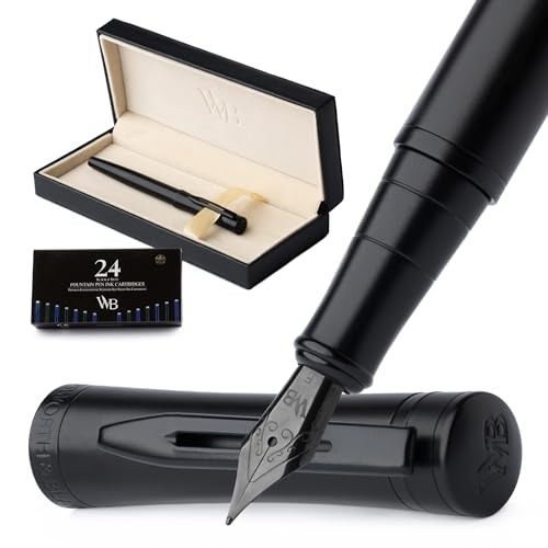 Wordsworth & Black Füllfederhalter-Set, feine Feder, enthält 24 Tintenpatronen, Tinten-Konverter & Geschenkbox, Kalligraphie, [Komplett Schwarz], perfekt für Männer & Frauen von Wordsworth & Black
