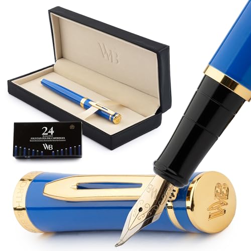 Wordsworth & Black Füllfederhalter-Set, gebogene Feder, inklusive 24 Tintenpatronen, Tintennachfüllkonverter & Geschenkbox, Kalligraphie, [Kaiserblau], Perfekt für Männer & Frauen von Wordsworth & Black