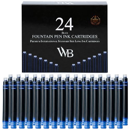 Wordsworth & Black Füllfederhalter-Tintenpatronen – Set mit 24 Blau Tintenpatronen – internationale Standardgröße – Länge ca. 3,8 cm – Durchmesser des Sockels ca. 0,6 cm – Einweg und generisch von Wordsworth & Black