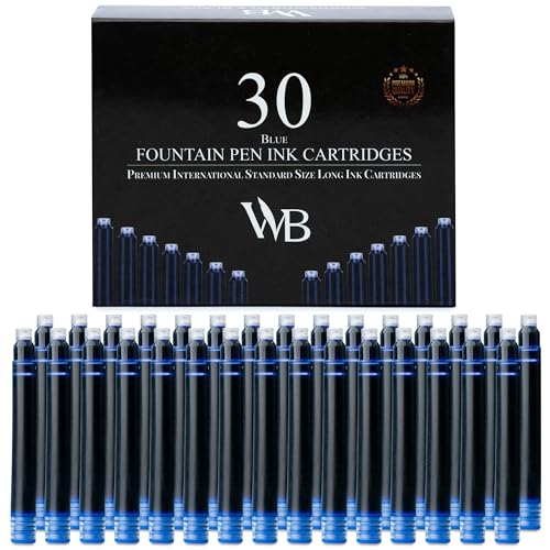 Wordsworth & Black Füllfederhalter-Tintenpatronen – Set mit 30 Blau Tintenpatronen – internationale Standardgröße – Länge ca. 5,1 cm – Durchmesser des Sockels ca. 0,6 cm – Einweg und generisch von Wordsworth & Black