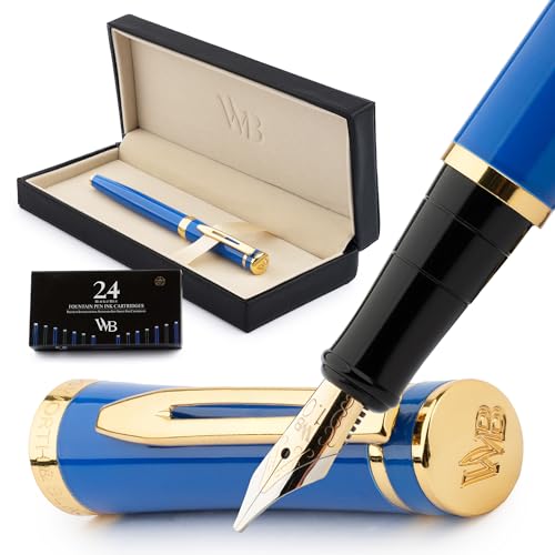 Wordsworth & Black Füllfederhalter-set, 18 Karat Vergoldete Breite Feder, Inklusive 24 Tintenpatronen, Tintennachfüllkonverter Und Geschenkbox, Gold-finish [Kaiserblau] von Wordsworth & Black