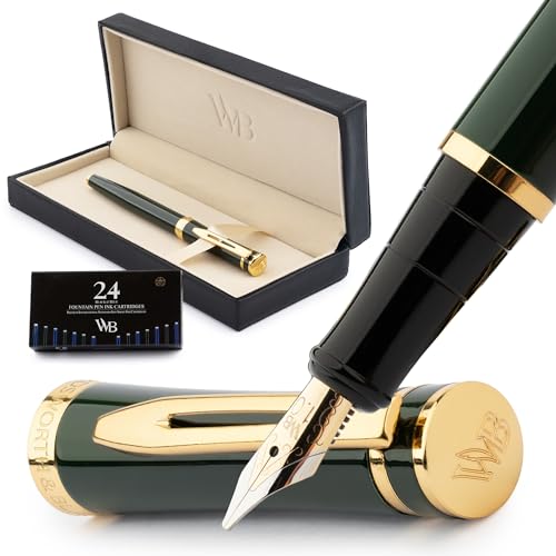 Wordsworth & Black Füllfederhalter-Set, breite 18-Karat-Goldfeder, inklusive 24 Tintenpatronen, Kolbenkonverter und Geschenkbox, goldfarben, Kalligraphie, Grün Wordsworth & Black Füllfederhalter-Set, breite 18-Karat-Goldfeder, inklusive 24 Tintenpatronen, Kolbenkonverter und Geschenkbox, goldfarben, Kalligraphie, Grün von Wordsworth & Black