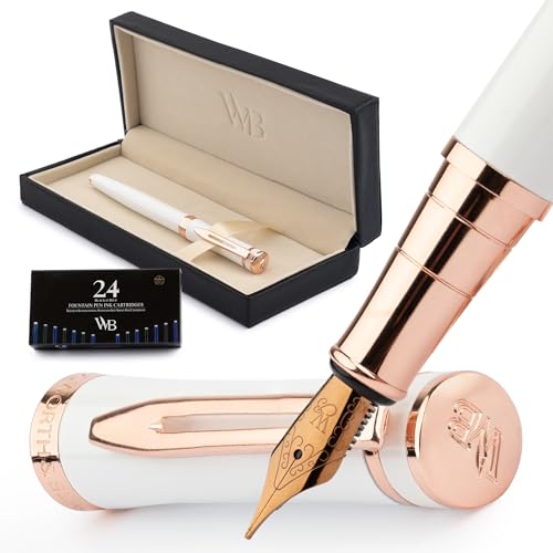 Wordsworth & Black Füllfederhalter-Set, mittlere 18-Karat-Goldfeder, inklusive 24 Tintenpatronen, Kolbenkonverter und Geschenkbox, goldfarben, Kalligraphie, Rosé-Weiß-Gold Wordsworth & Black Füllfederhalter-Set, mittlere 18-Karat-Goldfeder, inklusive 24 Tintenpatronen, Kolbenkonverter und Geschenkbox, goldfarben, Kalligraphie, Rosé-Weiß-Gold von Wordsworth & Black