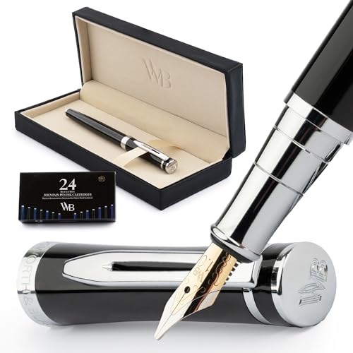 Wordsworth & Black Füllfederhalter-Set, gebogene Spitze, inklusive 24 Tintenpatronen, Kolbenkonverter und Geschenkbox, verchromt, Kalligraphie, Chrom-Schwarz Wordsworth & Black Füllfederhalter-Set, gebogene Spitze, inklusive 24 Tintenpatronen, Kolbenkonverter und Geschenkbox, verchromt, Kalligraphie, Chrom-Schwarz von Wordsworth & Black