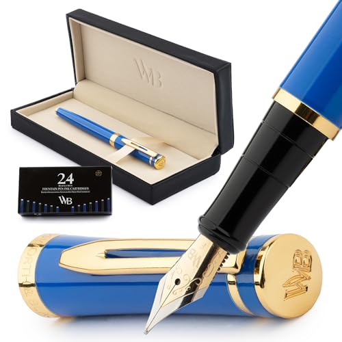 Wordsworth & Black Füllfederhalter-Set, feine 18-Karat-Goldfeder, inklusive 24 Tintenpatronen, Kolbenkonverter und Geschenkbox, goldfarben, Kalligraphie, Kaiserblau Wordsworth & Black Füllfederhalter-Set, feine 18-Karat-Goldfeder, inklusive 24 Tintenpatronen, Kolbenkonverter und Geschenkbox, goldfarben, Kalligraphie, Kaiserblau von Wordsworth & Black