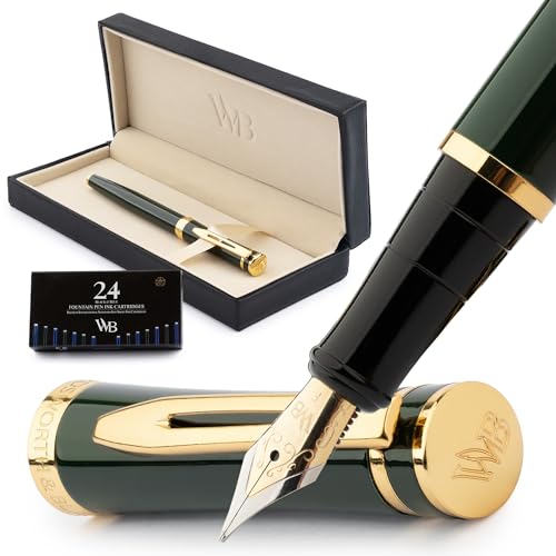 Wordsworth & Black Füllfederhalter-Set, feine 18-Karat-Goldfeder, inklusive 24 Tintenpatronen, Kolbenkonverter und Geschenkbox, goldfarben, Kalligraphie, Grün Wordsworth & Black Füllfederhalter-Set, feine 18-Karat-Goldfeder, inklusive 24 Tintenpatronen, Kolbenkonverter und Geschenkbox, goldfarben, Kalligraphie, Grün von Wordsworth & Black