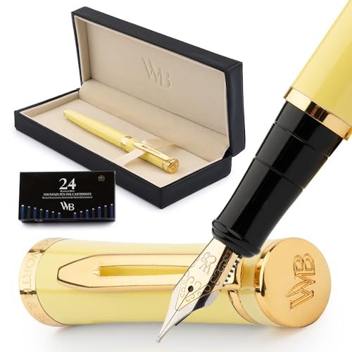 Wordsworth & Black Füllfederhalter-set, Mittlere Feder Mit 18-karat-vergoldung, Packung Mit 24 Tintenpatronen, Tintennachfüllkonverter Und Geschenkbox, Gold-finish [Gelb] von Wordsworth & Black