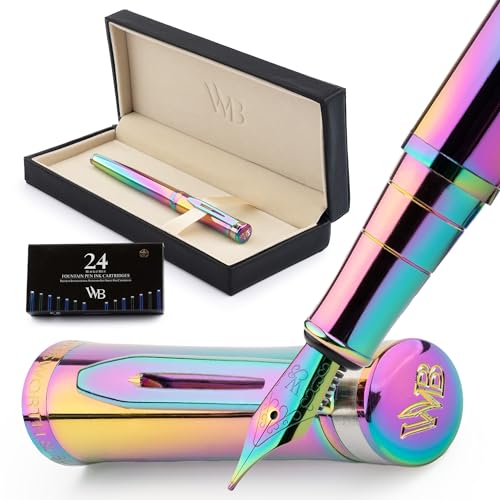 Wordsworth & Black Füllfederhalter-Set, mittlere 18-Karat-Goldfeder, inklusive 24 Tintenpatronen, Kolbenkonverter und Geschenkbox, goldfarben, Kalligraphie, Regenbogen Wordsworth & Black Füllfederhalter-Set, mittlere 18-Karat-Goldfeder, inklusive 24 Tintenpatronen, Kolbenkonverter und Geschenkbox, goldfarben, Kalligraphie, Regenbogen von Wordsworth & Black