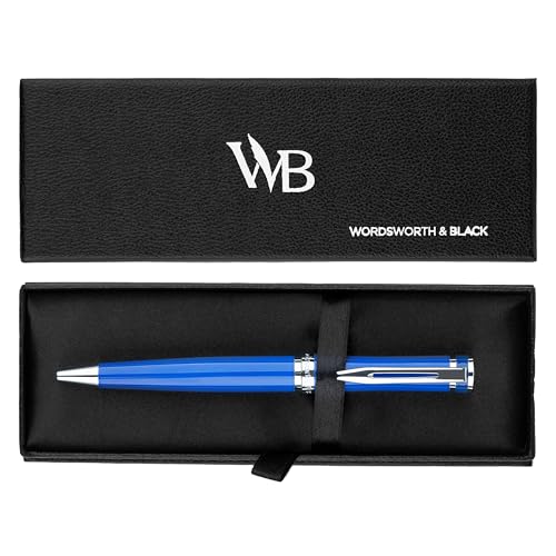 Wordsworth & Black Kugelschreiber Blauer Lack - Atemberaubender Luxus-Stift mit Chromfinish, Tinten-Nachfüllung, Geschenk für Männer & Frauen, Nachfüllbar, Schöne Stifte, Feine Spitze von Wordsworth & Black