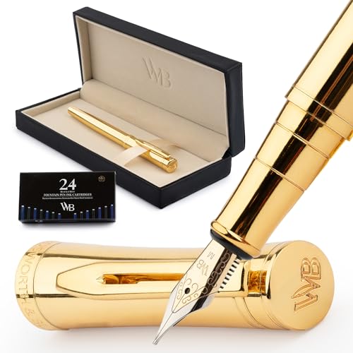 Wordsworth & Black Luxus-Füllfederhalter - Atemberaubender Goldstift, 24K Gold-Finish, 18K vergoldete Feder (Medium), Tintenkonverter, Bestes Stift-Geschenkset für Männer und Frauen von Wordsworth & Black