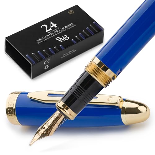 Wordsworth & Black Füllfederhalter Majesti (Blau), luxuriöse Hülle, 24 Karat Gold-Finish, mittlere Feder 18 Karat – Tintenpatronen, nachfüllbarer Tintenkonverter – Kalligraphie-Stift von Wordsworth & Black