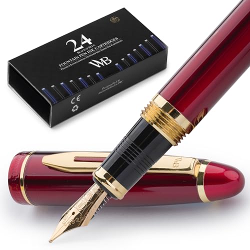 Wordsworth & Black Majesti Füllfederhalter (Rotgold), Luxus-Etui, Mittlere Feder - 24 Tintenpatronen, nachfüllbarer Tintenkonverter - Kalligraphie - Bestes Business-Geschenkset für Männer & Frauen von Wordsworth & Black