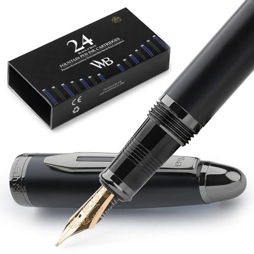 Wordsworth & Black Füllfederhalter Majesti (schwarz), luxuriöse Hülle, 24 Karat Gold-Finish, mittlere Feder 18 Karat – Tintenpatronen, nachfüllbarer Tintenkonverter – Kalligraphie-Stift von Wordsworth & Black