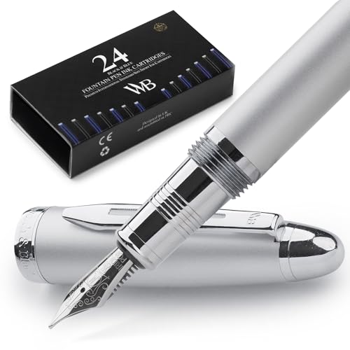 Wordsworth & Black Majesti Füllfederhalter (Silber), luxuriöse Hülle, 24 Karat Gold-Finish, mittlere Feder 18 Karat – Tintenpatronen, nachfüllbarer Tintenkonverter – Kalligraphie-Stift von Wordsworth & Black