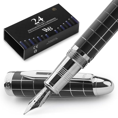 Wordsworth & Black Majesti Füllfederhalter (Chrom kariert), luxuriöses Etui, Chrom-Finish, 24 Iridium Tintenpatronen, mittlere Spitze, Geschenkset, nachfüllbarer Füllfederhalter für Männer und Frauen Wordsworth & Black Majesti Füllfederhalter (Chrom kariert), luxuriöses Etui, Chrom-Finish, 24 Iridium Tintenpatronen, mittlere Spitze, Geschenkset, nachfüllbarer Füllfederhalter für Männer und Frauen von Wordsworth & Black