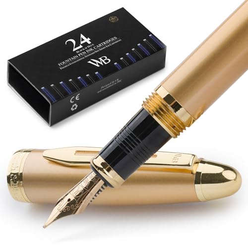Wordsworth & Black Füllfederhalter Majesti (Gold), luxuriöse Hülle, 24 Karat Gold-Finish, mittlere Feder 18 Karat – Tintenpatronen, nachfüllbarer Tintenkonverter – Kalligraphie-Stift von Wordsworth & Black