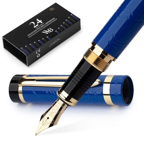 Wordsworth & Black Primori Füllfederhalter Set [Blaugold]; Mittlere Feder, Geschenketui, 24 Tintenpatronen, Nachfüllkonverter, Handbuch; Journaling, Kalligraphie, glattes Schreiben; Links- und von Wordsworth & Black