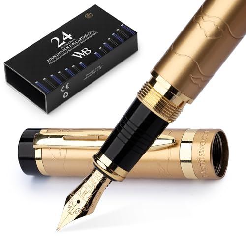 Wordsworth & Black Primori Füllfederhalter-set [Atemberaubendes Gold]; Mittlere Feder, Geschenketui, 24 Tintenpatronen, Nachfüllkonverter, Journaling, Kalligraphie, Stifte Für Glattes Schreiben von Wordsworth & Black