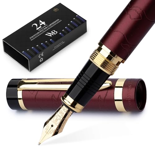 Wordsworth & Black Primori Füllfederhalter-set [Rotgold]; Mittlere Feder, Geschenketui, 24 Tintenpatronen, Nachfüllkonverter, Handbuch; Journaling, Kalligraphie, Stifte Für Glattes Schreiben von Wordsworth & Black