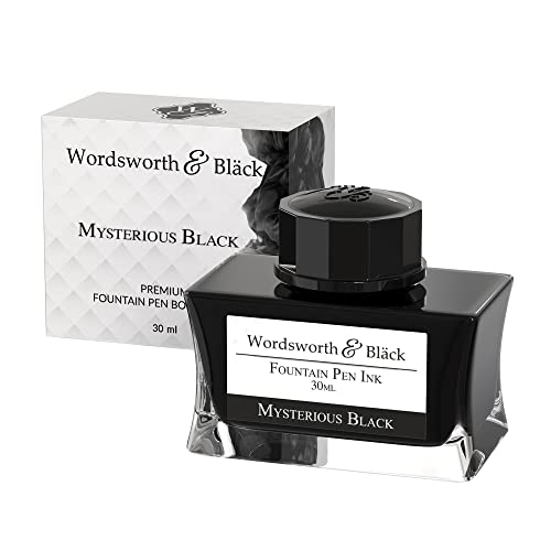 Wordsworth und Black Tintenflasche (30 ml) für Füllfederhalter, Premium- und Luxusedition, Tinte für Füllfederhalter in Flasche [Mysteriöses Schwarz]; klassisch designte Flasche von Wordsworth & Black
