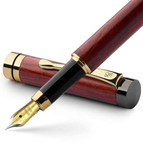 Wordsworth & Black's Füllfederhalter-Set, Luxus Bambus Holz - Feine Feder, Geschenkbox; Enthält 6 Tintenpatronen, Tinten-Nachfüllkonverter -Journaling, Kalligrafie; Zeichnen [Rosaholz] von Wordsworth & Black