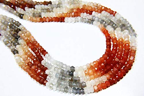 BEADS GEMSTONE 13 Inch Long Full Beach Natural Moonstone Rondelle, Approx 4mm Rondelles, Moonstone Beads Drilled Edelstein Faceted Rondelle Beads Stone Cut Stone Code-HIGH-39272, Edelstein Metall von World Wide Gems