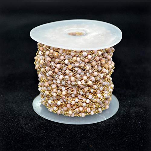 BEADS GEMSTONE Ronite Wire Wrapped on Gold Plated Chain - Rosary Style Perlen Kette 3-3,5mm 10 Fuß Strand. Code-HIGH-38995, Edelstein Metall Stein von World Wide Gems