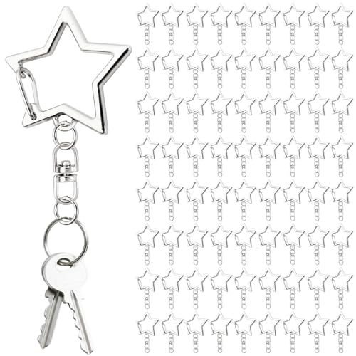 Worldity 200 Stück Stern-Schlüsselanhänger-Clip, sternförmiger Feder-Schnappverschluss, silberfarben, mit Kette zum Aufhängen von Schnalle und offenem Sprungring, für Schlüsselanhänger, DIY, Handwerk von Worldity