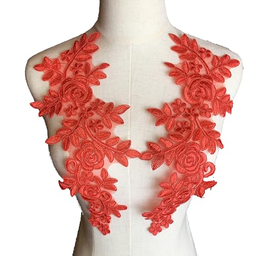 Worlds 1 Paar rote Spitze Stoff Aufnäher Stickerei Applikation Spitze Blumen Motiv Hochzeit Kleid Nähen Bordüre Dekor 35 x 14,5 cm Worlds 1 Paar rote Spitze Stoff Aufnäher Stickerei Applikation Spitze Blumen Motiv Hochzeit Kleid Nähen Bordüre Dekor 35 x 14,5 cm von Worlds