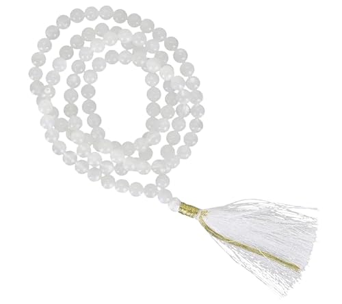 WorldwideGem 108 Perlen Mondstein Mala - echter Edelstein Japa Mala für Meditation von WorldwideGem