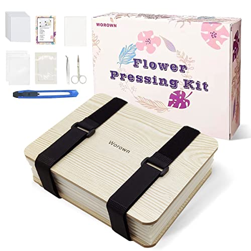 Worown Professionelles Blumenpresse-Set, 6 Schichten Blattpresse, Pflanzenpresse aus Naturholz (16 x 21 cm) mit Anleitung & Geschenkbox, für Erwachsene und Kinder DIY-Basteln (Weiß) von Worown