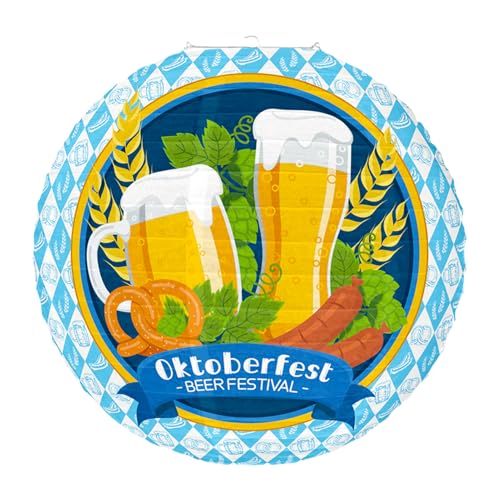 Oktoberfest Deko, 25cm Hängende Papier Laterne Dekoration, Bayerisches Bier Festival München Runde Papier Laterne für Partysdeko (B) von Worparsen