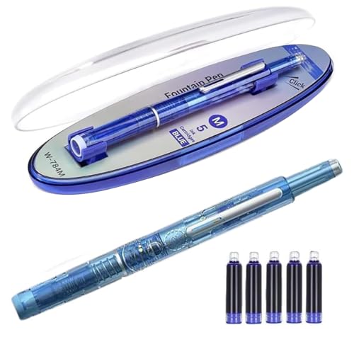 Worparsen Füllfederhalter, feine Feder, einziehbar, blaue und schwarze Tinte, transparenter Schaft, einziehbare schwarze Tinte, Set enthält 5 nachfüllbare Tintenpatronen (Blue D) von Worparsen