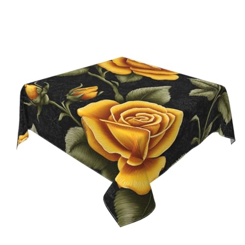 3D-Tischdecke mit gelben Rosen, waschbar, dekorativ für Küche, 152,4 x 152,4 cm von Woshuwo