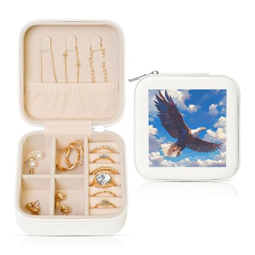 Adler Reise-Schmuck-Organizer, PU-Leder, Schmuckaufbewahrung, Halter für Ringe, Ohrringe, Anhänger, Halsketten für Mädchen und Frauen von Woshuwo